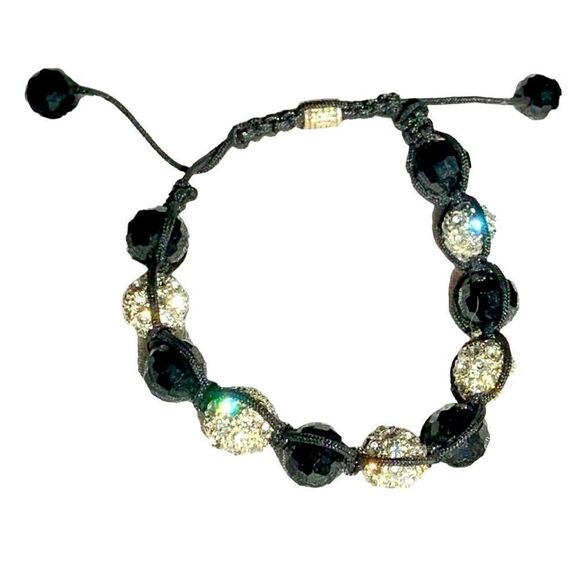 Faceted Crystal and black bead adjustable bracelet - Picture 1 of 5